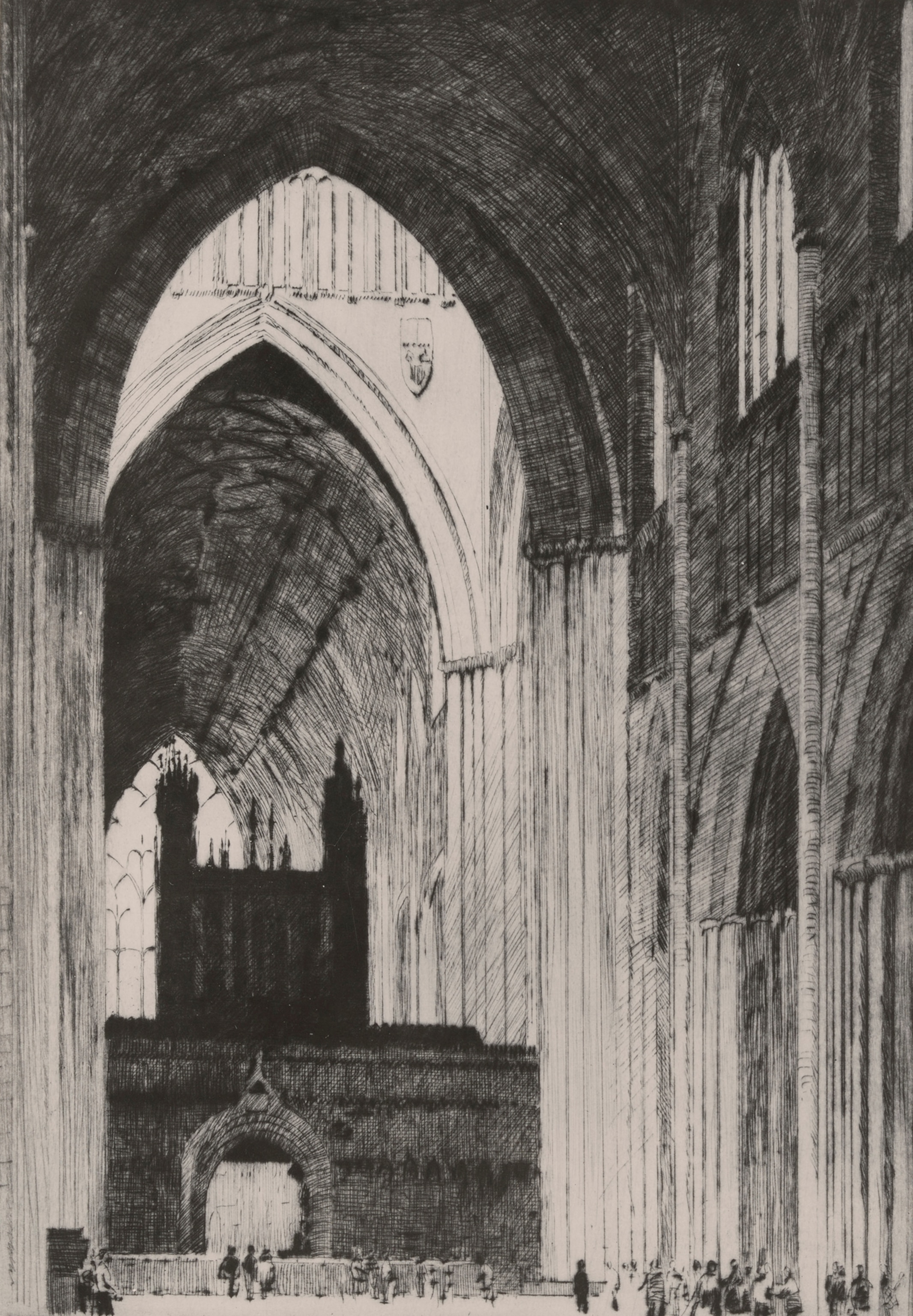 This drawing by Norman Wilkinson depicts the York Minster Cathedral.