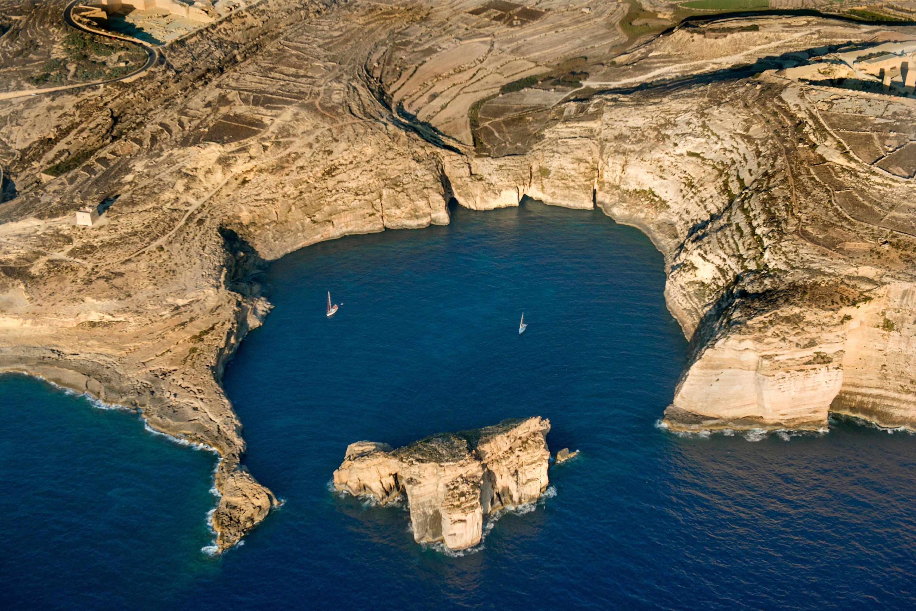 an aerial view of the Blue Lagoon, Malta