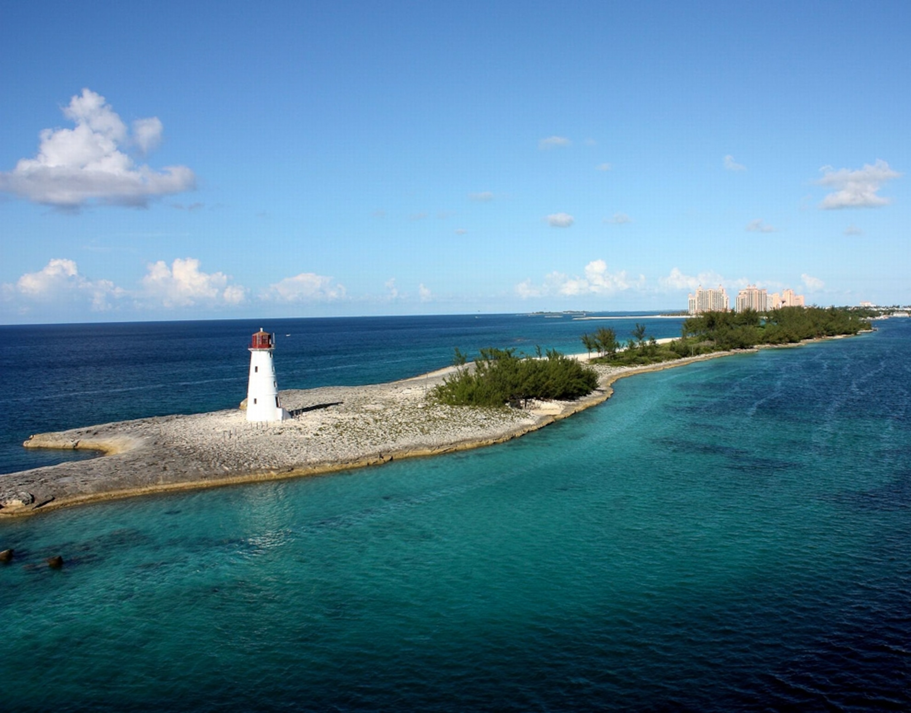A view of Nassau from the balcony of a cruise ship