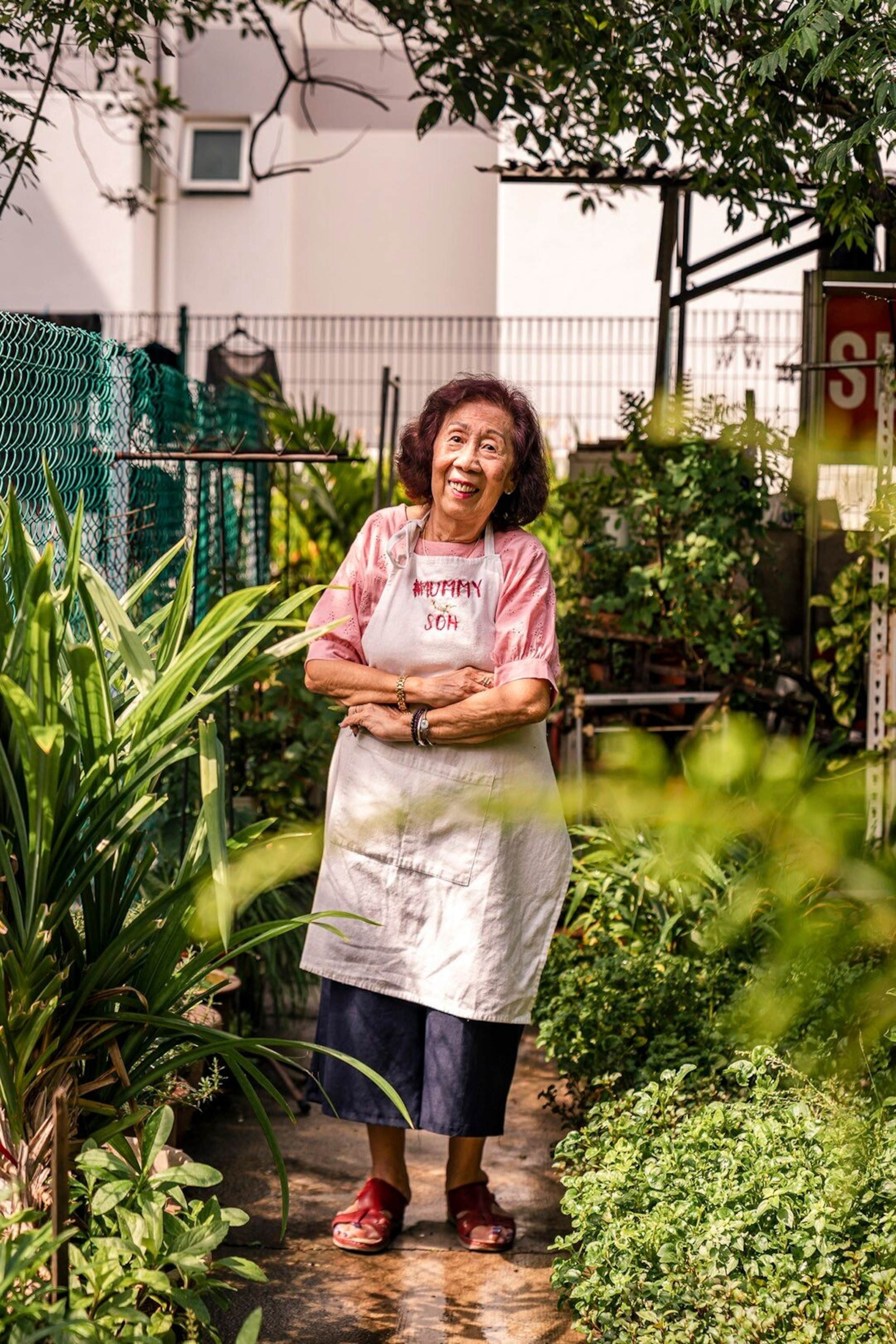 Mamma Soh's garden is full of fresh ingredients: there are chillies and turmeric, ginger, coriander and limes.