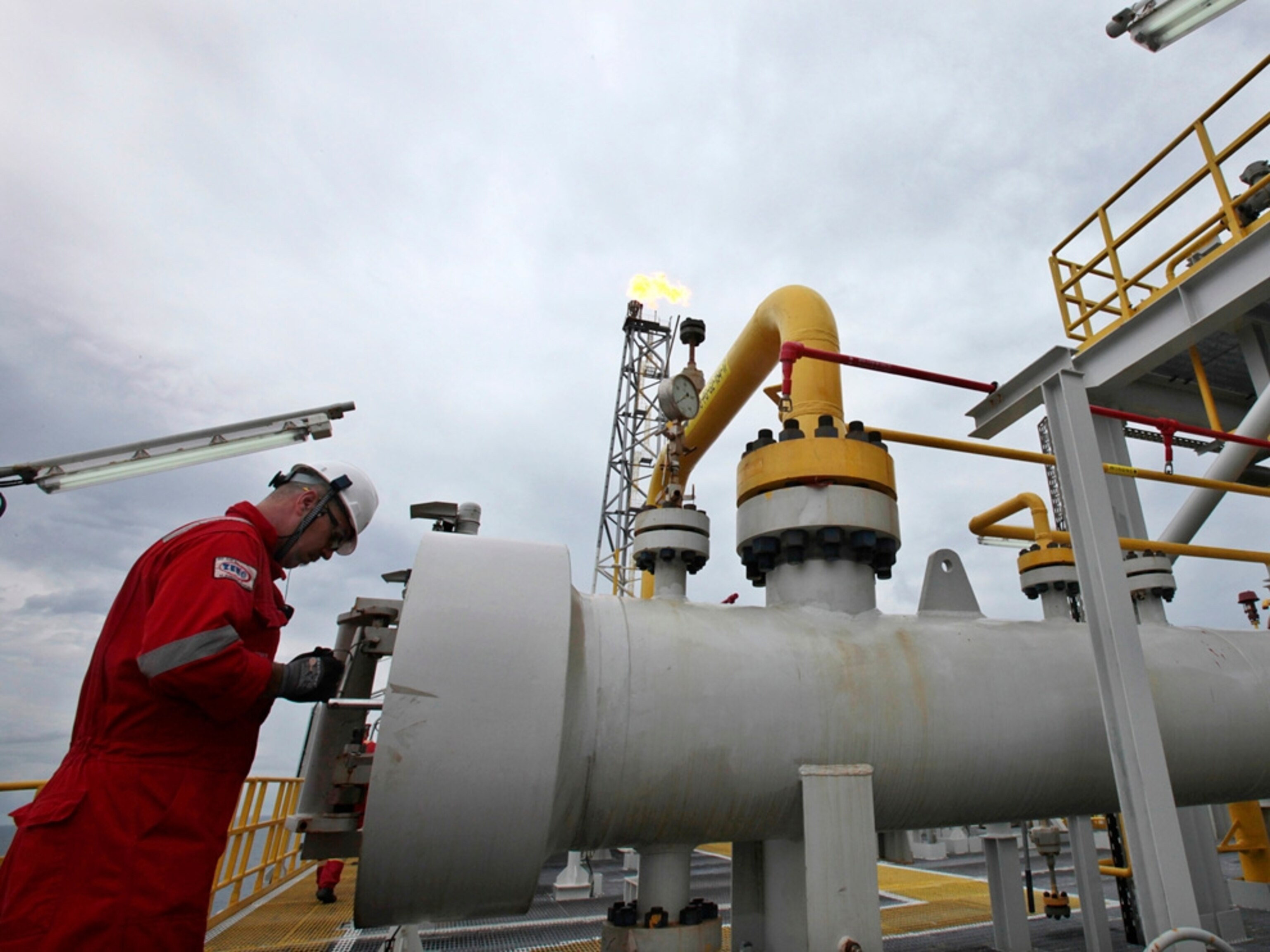 A man works at the Cidade Angra dos Reis offshore platform at the Lula oil field, about 300 km (186.4 miles) from the coast of Rio de Janeiro, February 16, 2011.