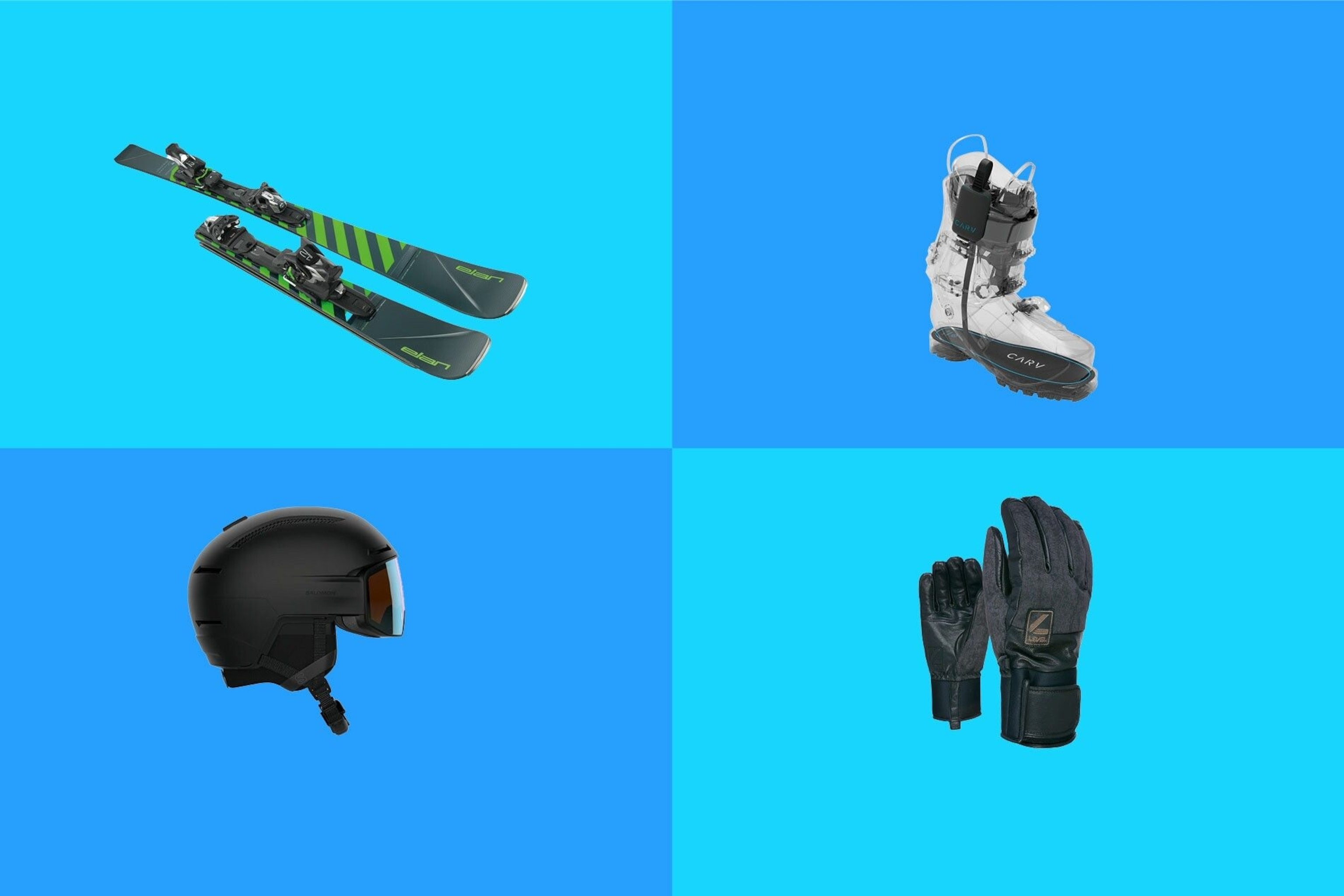 Clockwise from top left: Elan Voyager; Carv Digital Ski Coach; Level Rover; Salomon Driver.