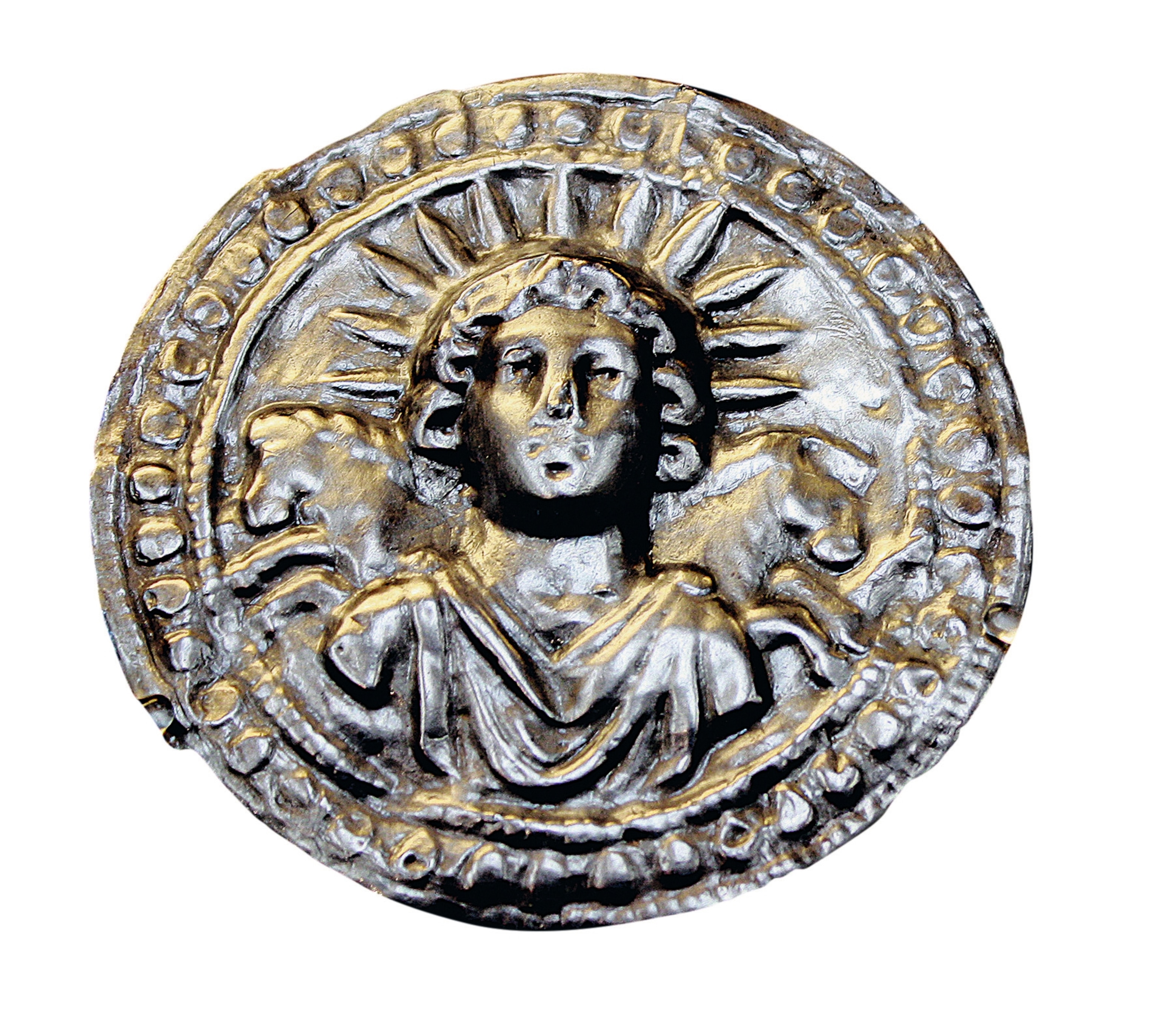 A third century silver disk depicts Sol Invictus as a young man crowned with rays.