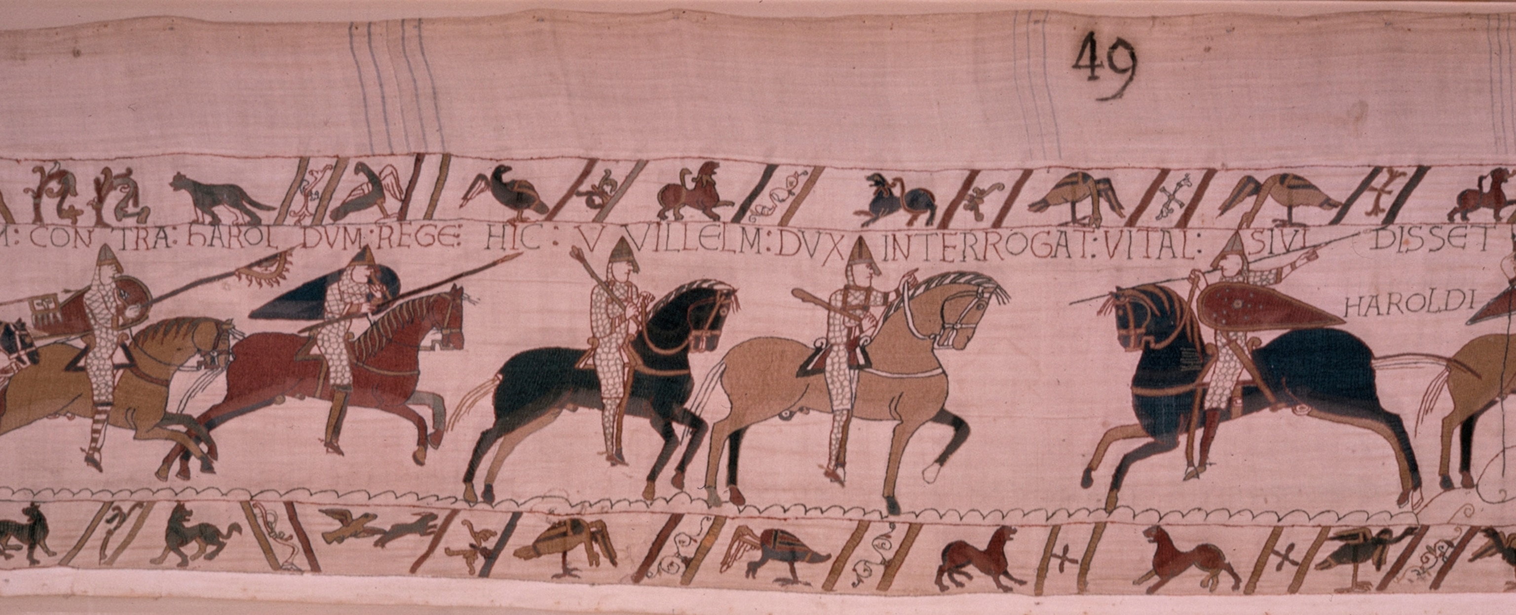 A scene from the tapestry in which the Normans eagerly meet their foe.
