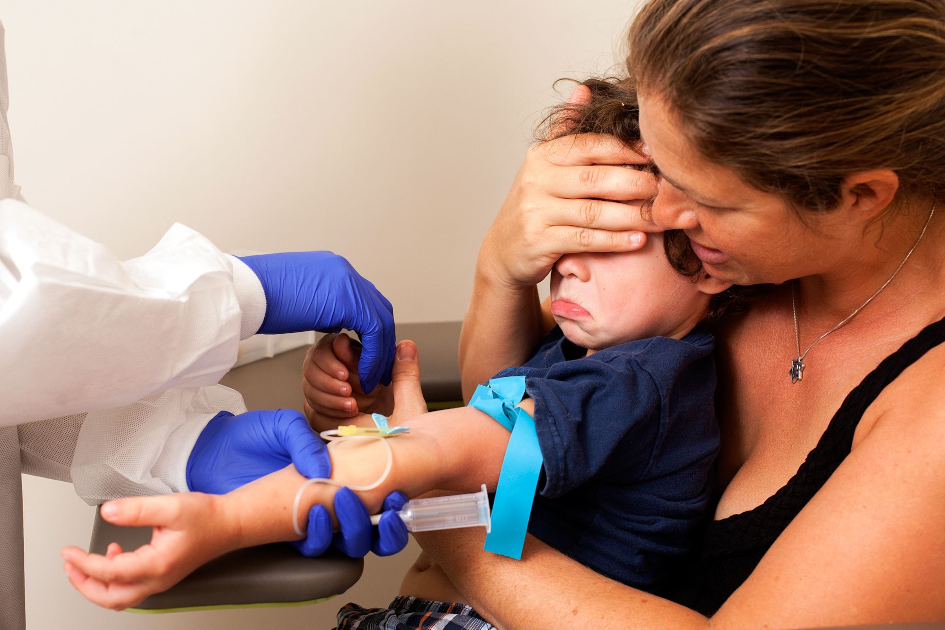a child getting his blood tested for lead poisoning