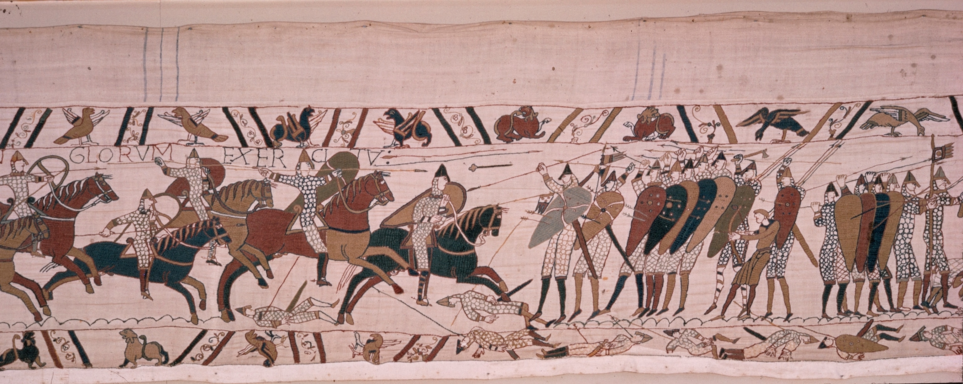 Scene from the tapestry in which England trembles from the onslaught.