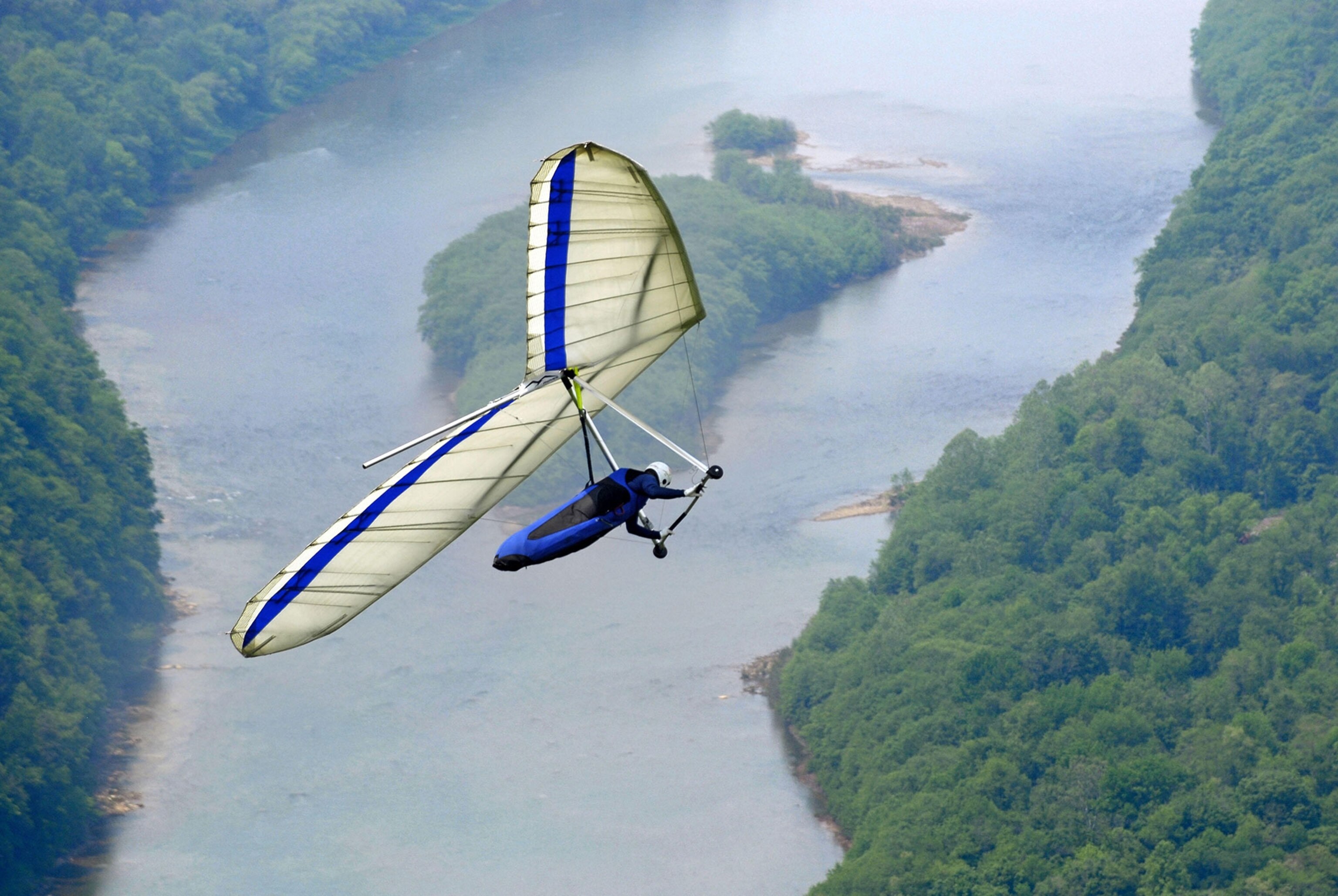 a hang glider flying over Susquehanna River at Hyner View State Park, Pennsylvania