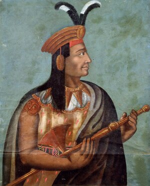 Inca emperor Atahualpa is shown in a 19th-century portrait.